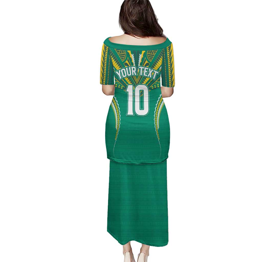 Custom Cook Islands Rugby Family Matching Puletasi and Hawaiian Shirt Tatau Art Sport Style Green Color