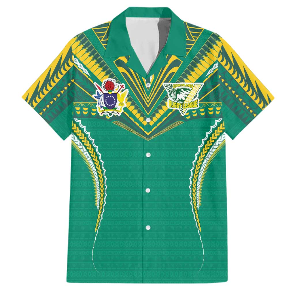 Custom Cook Islands Rugby Family Matching Short Sleeve Bodycon Dress and Hawaiian Shirt Tatau Art Sport Style Green Color LT03 Dad's Shirt - Short Sleeve Green - Polynesian Pride