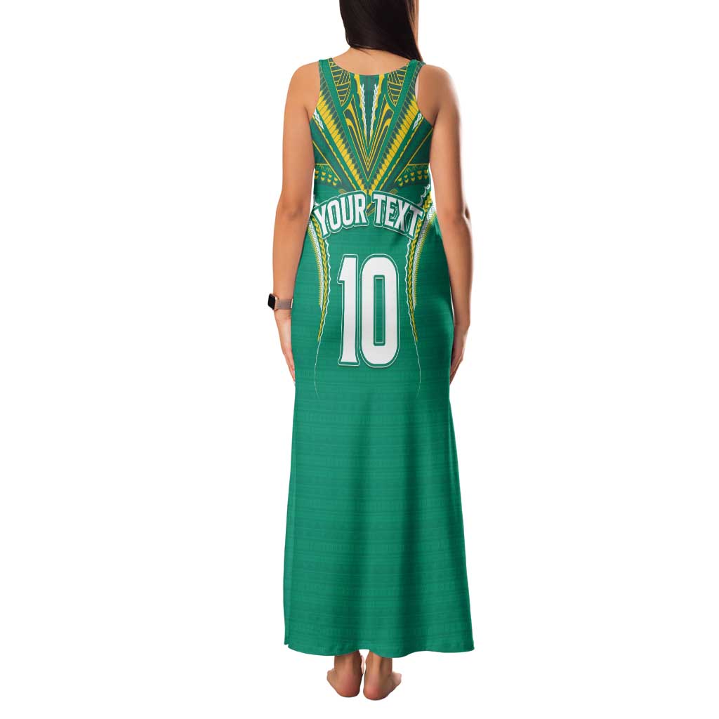 Custom Cook Islands Rugby Family Matching Tank Maxi Dress and Hawaiian Shirt Tatau Art Sport Style Green Color