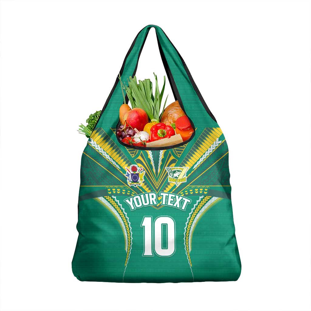 Custom Cook Islands Rugby Grocery Bag Tatau Art Sport Style Green Color