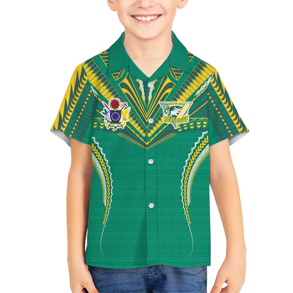 Custom Cook Islands Rugby Hawaiian Shirt Tatau Art Sport Style Green Color