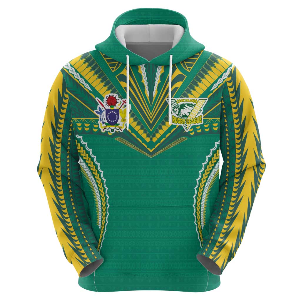 Custom Cook Islands Rugby Hoodie Tatau Art Sport Style Green Color