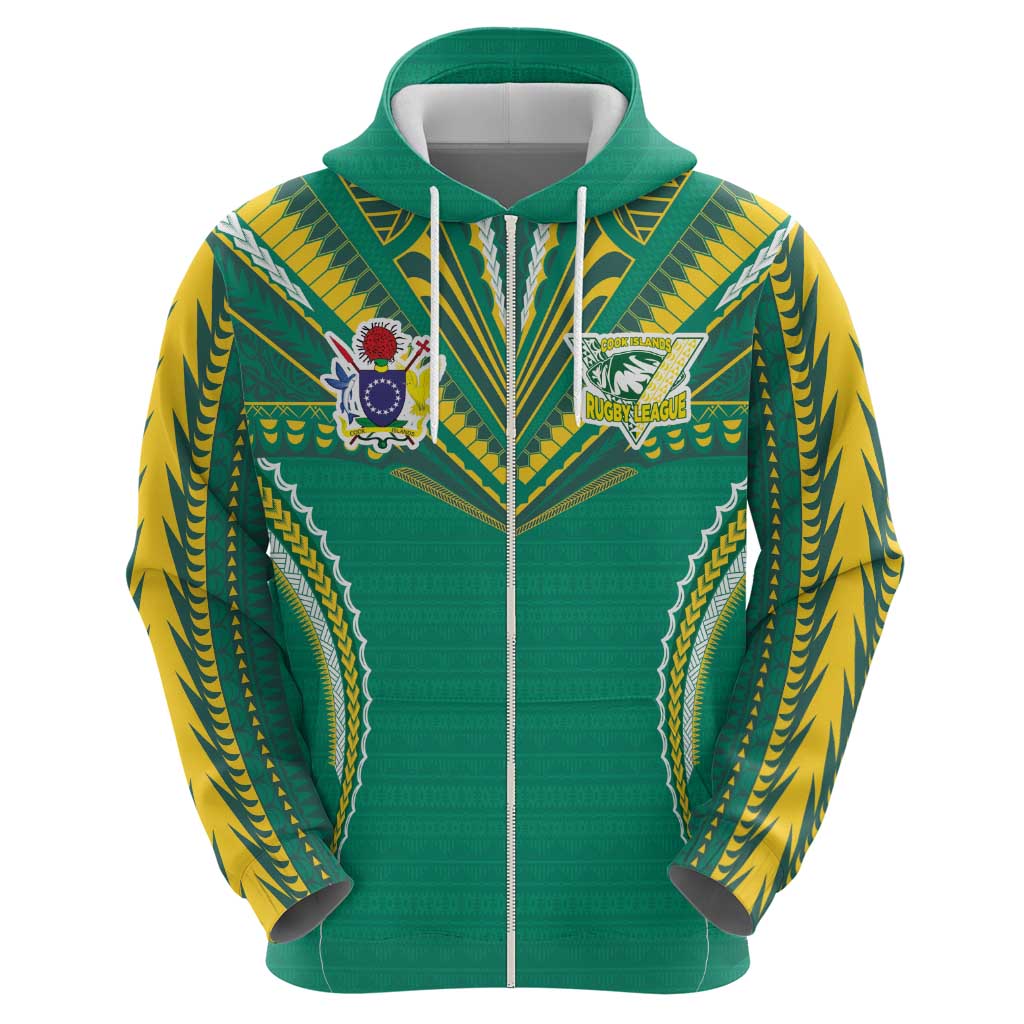 Custom Cook Islands Rugby Hoodie Tatau Art Sport Style Green Color