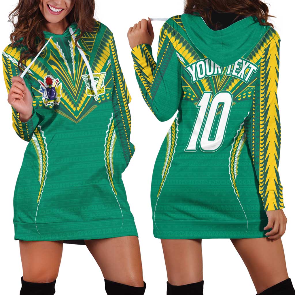 Custom Cook Islands Rugby Hoodie Dress Tatau Art Sport Style Green Color