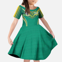Custom Cook Islands Rugby Kid Short Sleeve Dress Tatau Art Sport Style Green Color LT03 KID Green - Polynesian Pride