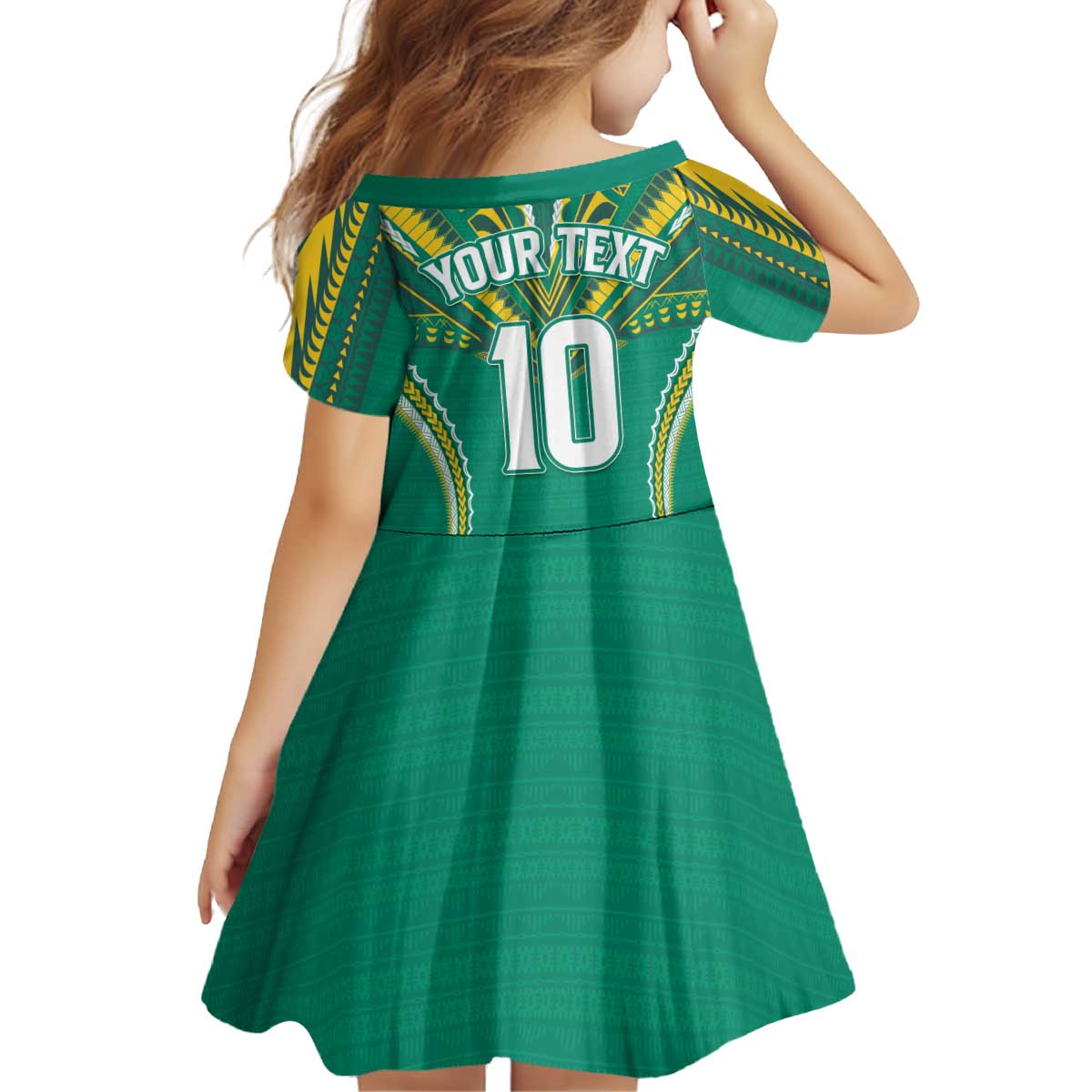 Custom Cook Islands Rugby Kid Short Sleeve Dress Tatau Art Sport Style Green Color LT03 - Polynesian Pride