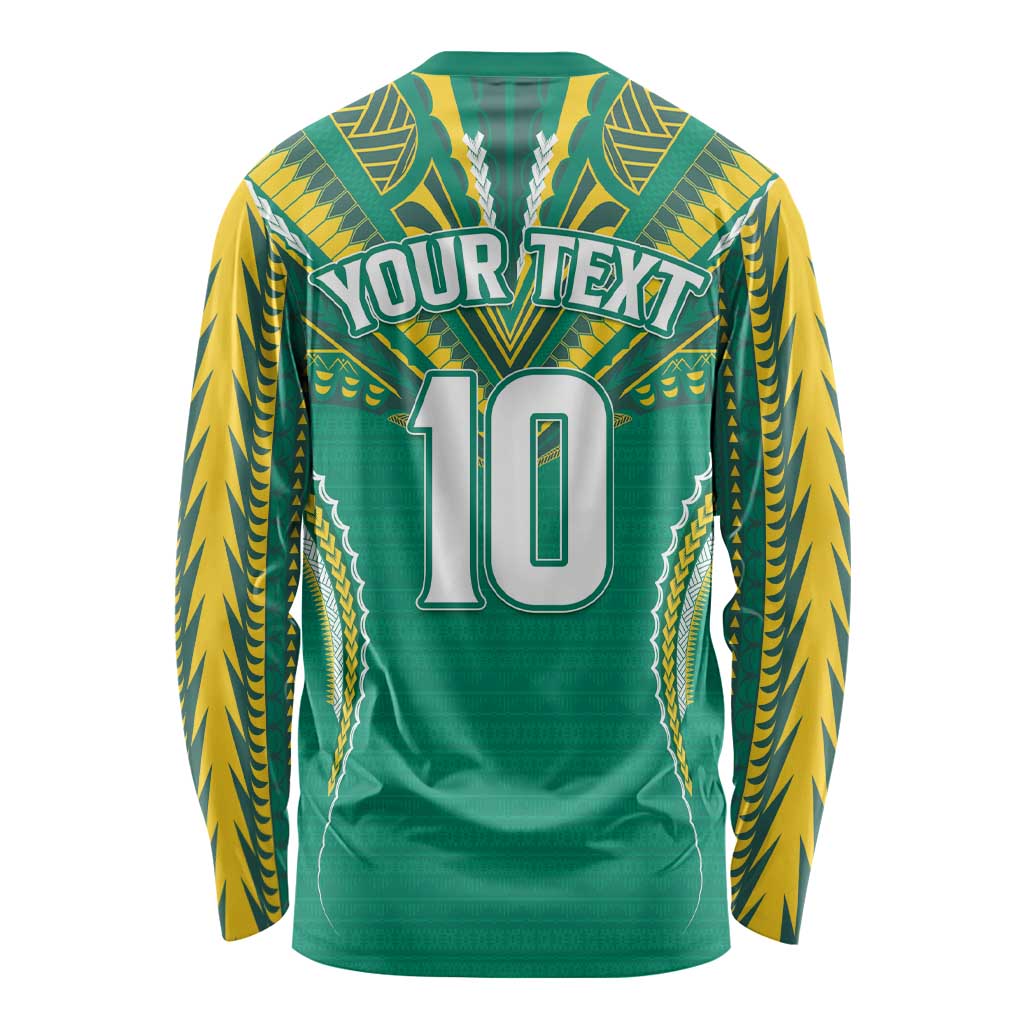 Custom Cook Islands Rugby Long Sleeve Shirt Tatau Art Sport Style Green Color