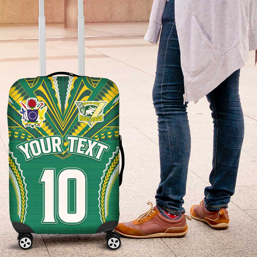 Custom Cook Islands Rugby Luggage Cover Tatau Art Sport Style Green Color