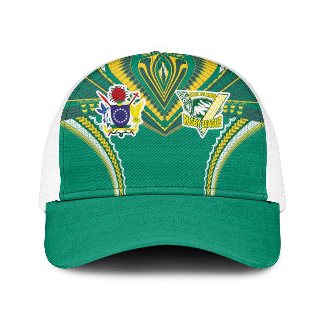 Cook Islands Rugby Mesh Trucker Cap Tatau Art Sport Style Green Color