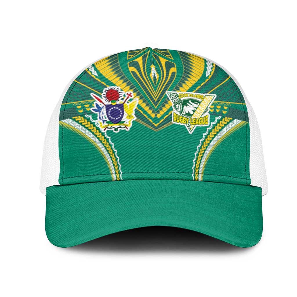 Cook Islands Rugby Mesh Trucker Cap Tatau Art Sport Style Green Color