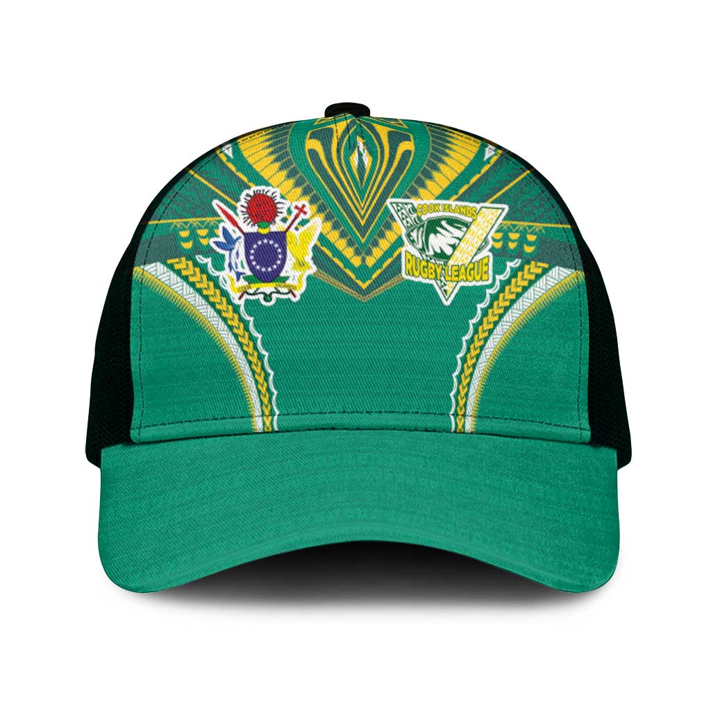 Cook Islands Rugby Mesh Trucker Cap Tatau Art Sport Style Green Color