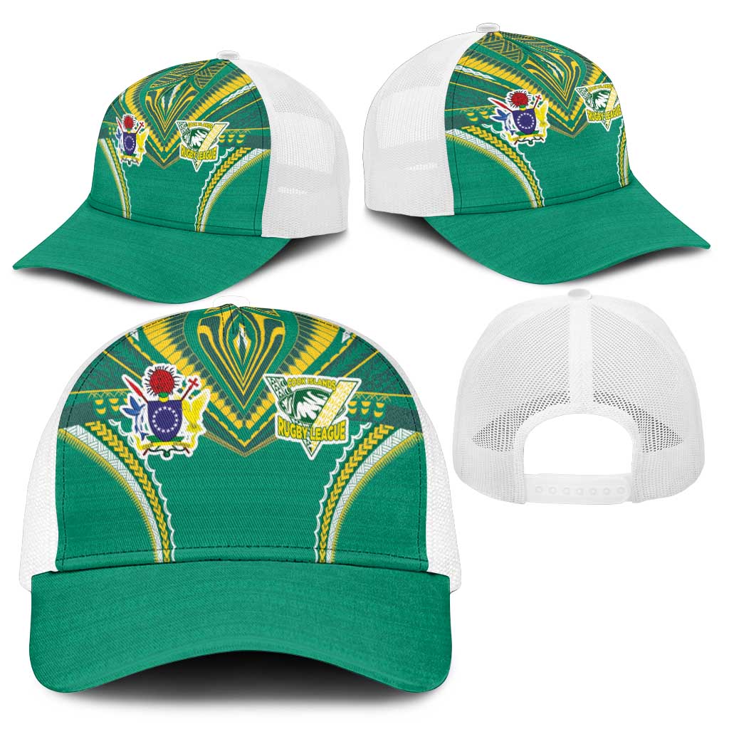 Cook Islands Rugby Mesh Trucker Cap Tatau Art Sport Style Green Color