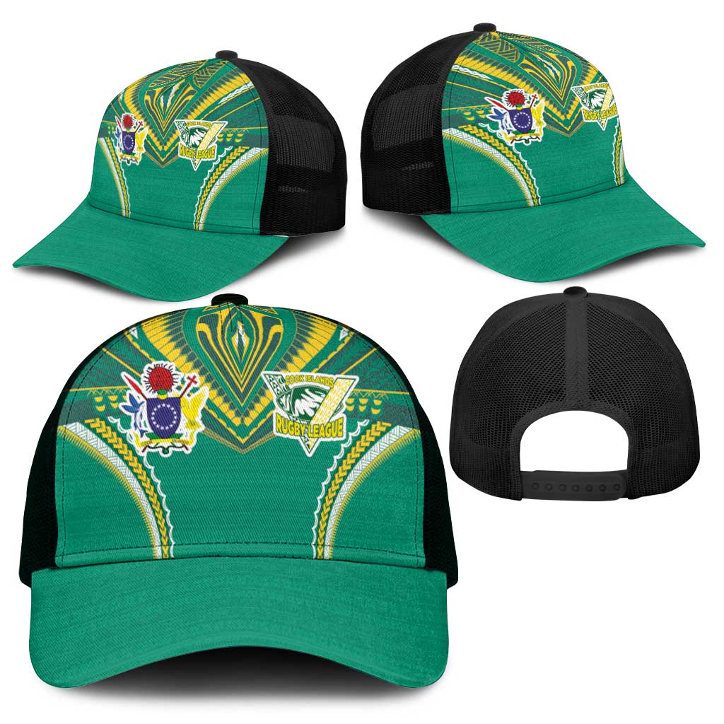 Cook Islands Rugby Mesh Trucker Cap Tatau Art Sport Style Green Color