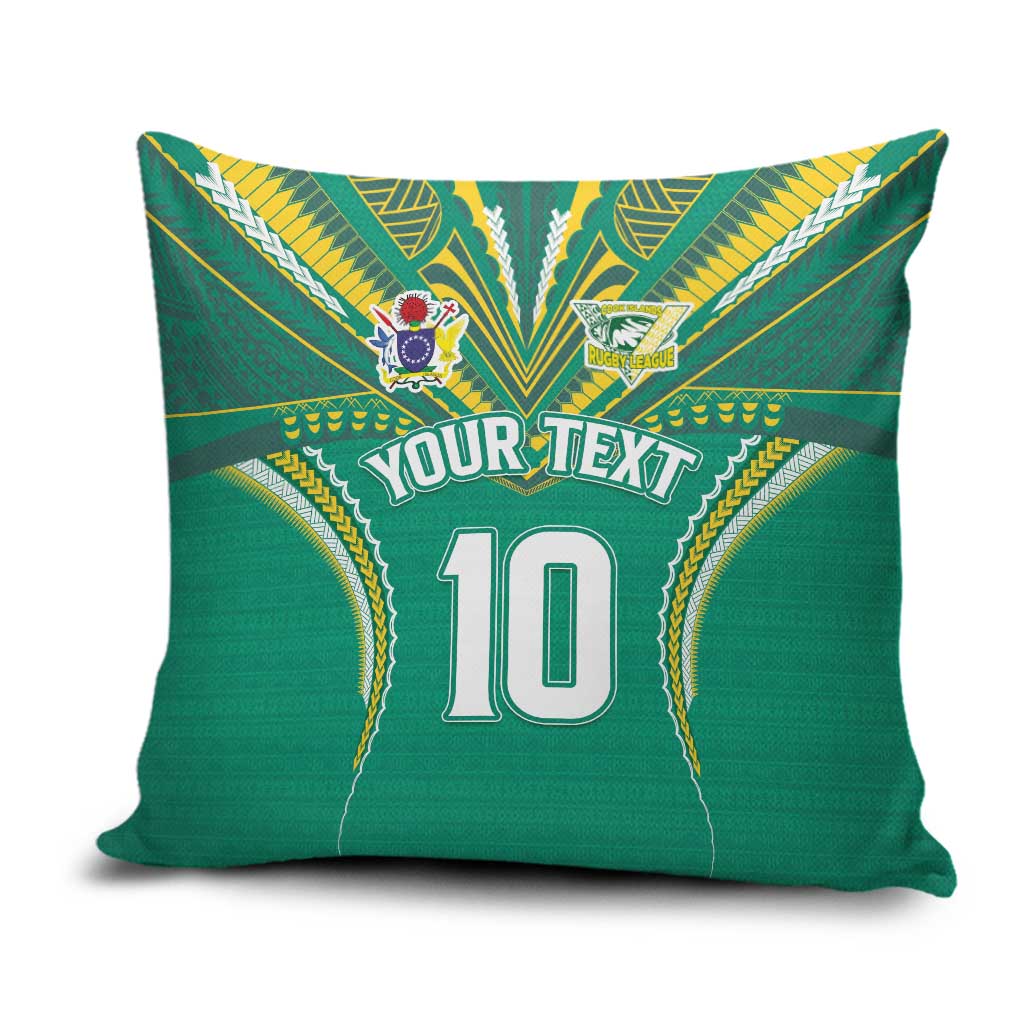 Custom Cook Islands Rugby Pillow Cover Tatau Art Sport Style Green Color