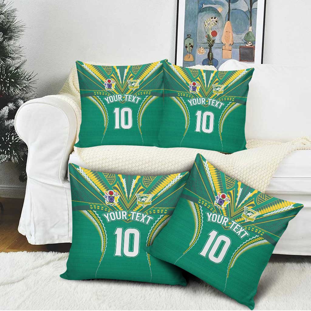 Custom Cook Islands Rugby Pillow Cover Tatau Art Sport Style Green Color