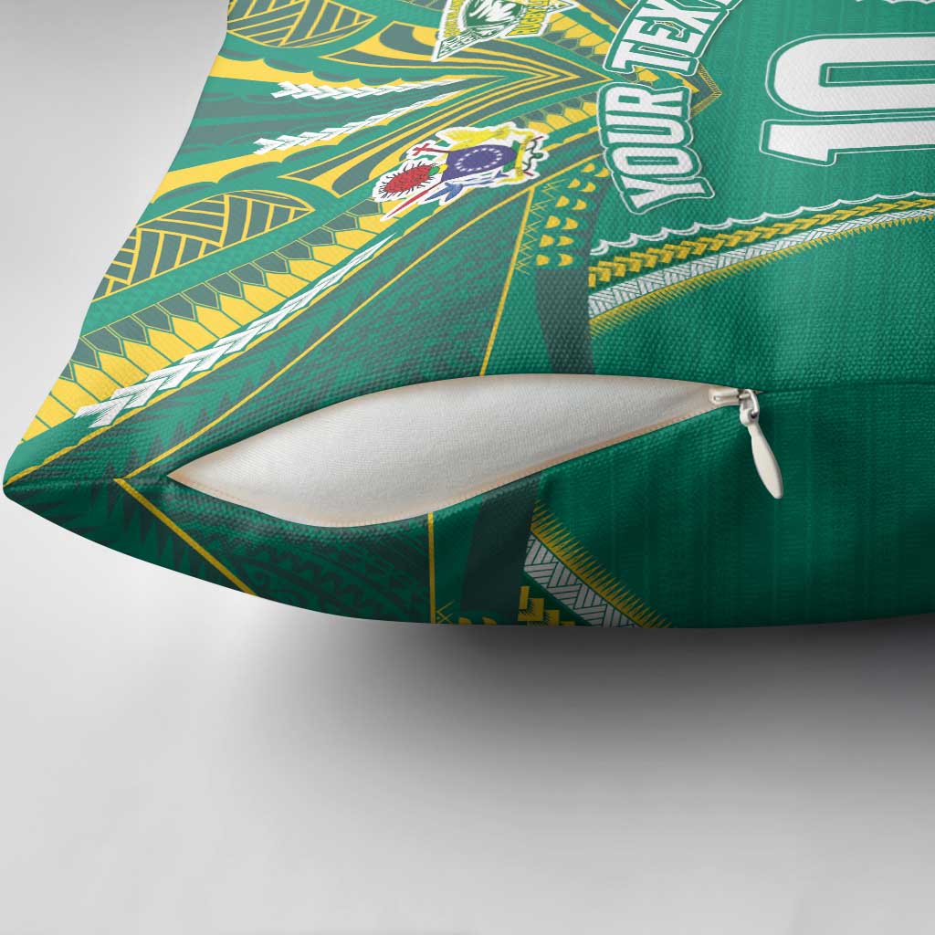 Custom Cook Islands Rugby Pillow Cover Tatau Art Sport Style Green Color