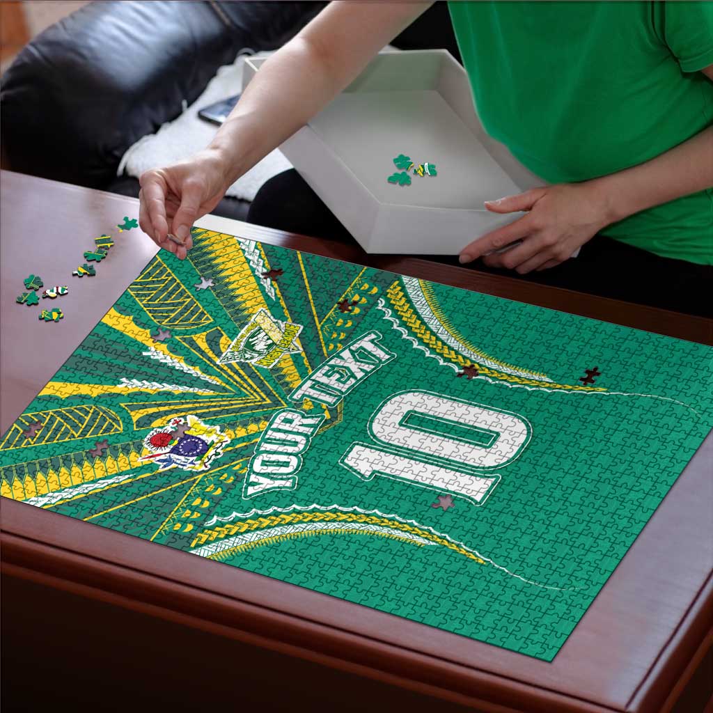 Custom Cook Islands Rugby Puzzle Tatau Art Sport Style Green Color