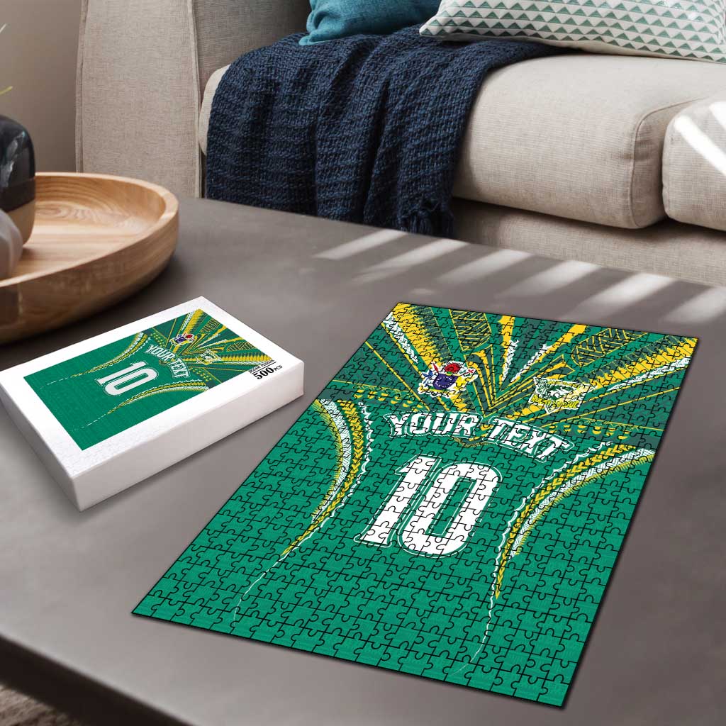 Custom Cook Islands Rugby Puzzle Tatau Art Sport Style Green Color