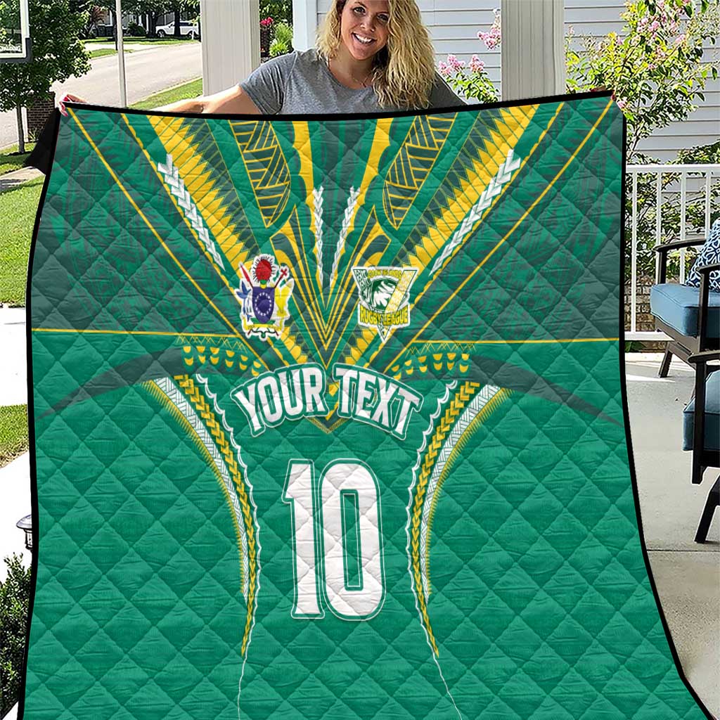 Custom Cook Islands Rugby Quilt Tatau Art Sport Style Green Color LT03 Green - Polynesian Pride