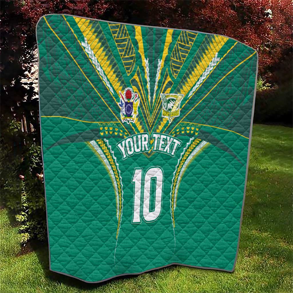 Custom Cook Islands Rugby Quilt Tatau Art Sport Style Green Color