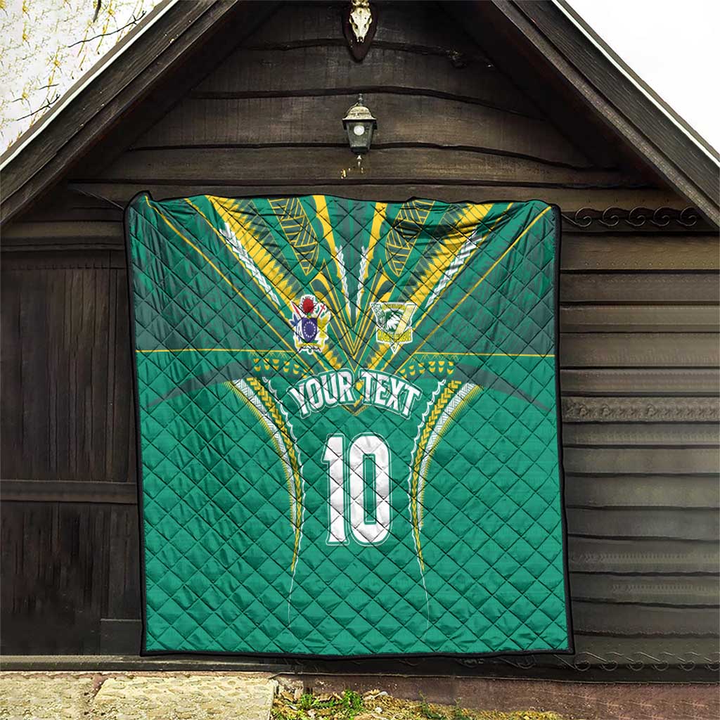Custom Cook Islands Rugby Quilt Tatau Art Sport Style Green Color