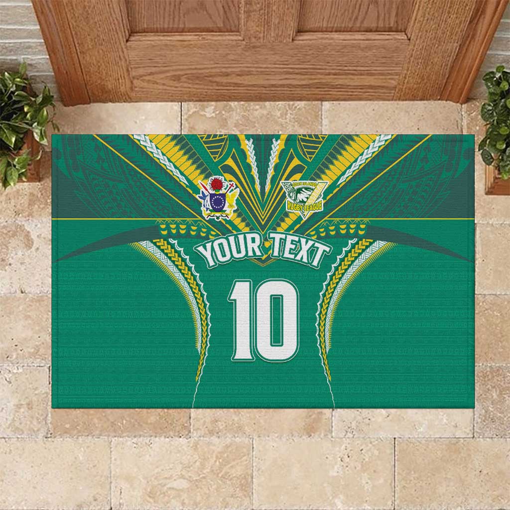 Custom Cook Islands Rugby Rubber Doormat Tatau Art Sport Style Green Color LT03 Green - Polynesian Pride