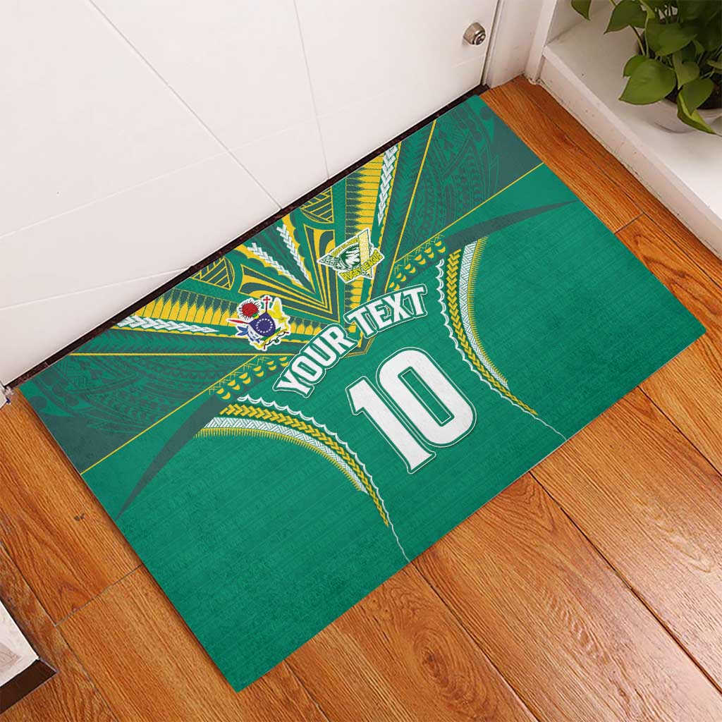 Custom Cook Islands Rugby Rubber Doormat Tatau Art Sport Style Green Color