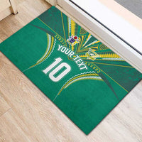 Custom Cook Islands Rugby Rubber Doormat Tatau Art Sport Style Green Color