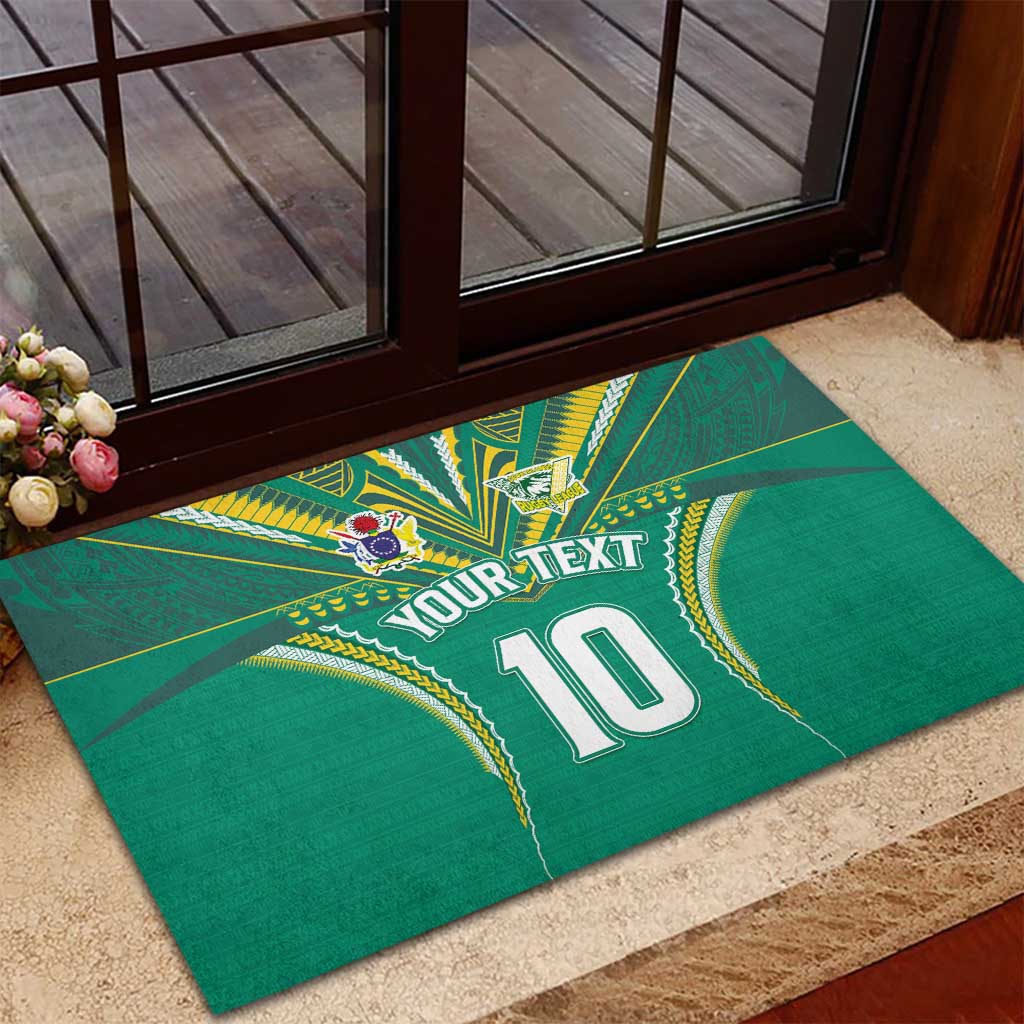 Custom Cook Islands Rugby Rubber Doormat Tatau Art Sport Style Green Color