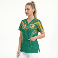 Custom Cook Islands Rugby Scrub Top Tatau Art Sport Style Green Color