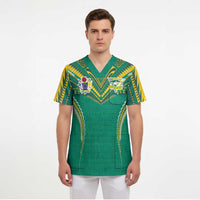 Custom Cook Islands Rugby Scrub Top Tatau Art Sport Style Green Color