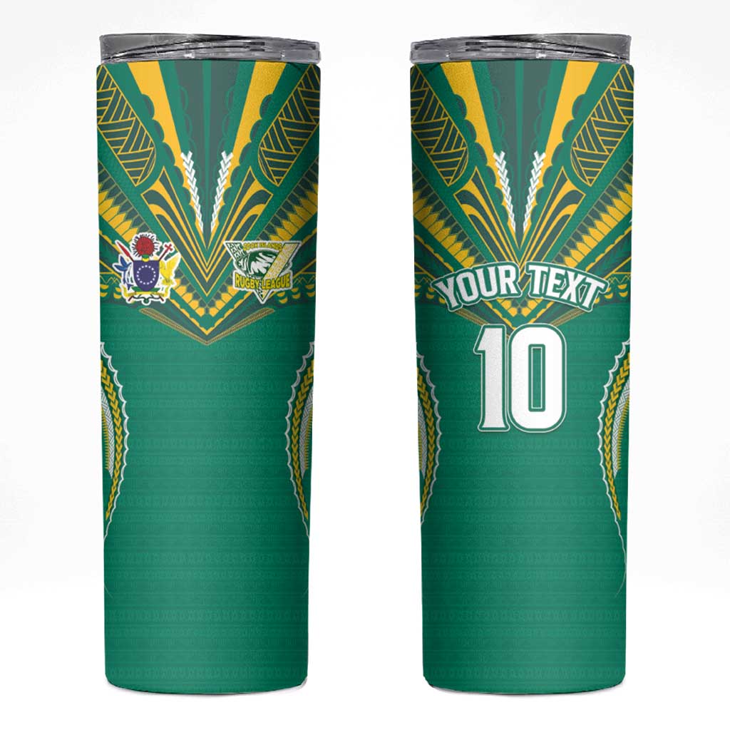 Custom Cook Islands Rugby Skinny Tumbler Tatau Art Sport Style Green Color LT03 Green - Polynesian Pride