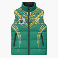 Custom Cook Islands Rugby Sleeveless Puffer Jacket Tatau Art Sport Style Green Color