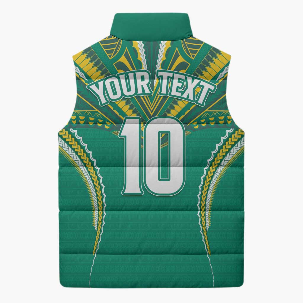 Custom Cook Islands Rugby Sleeveless Puffer Jacket Tatau Art Sport Style Green Color