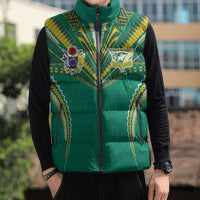 Custom Cook Islands Rugby Sleeveless Puffer Jacket Tatau Art Sport Style Green Color