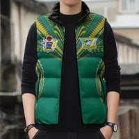 Custom Cook Islands Rugby Sleeveless Puffer Jacket Tatau Art Sport Style Green Color