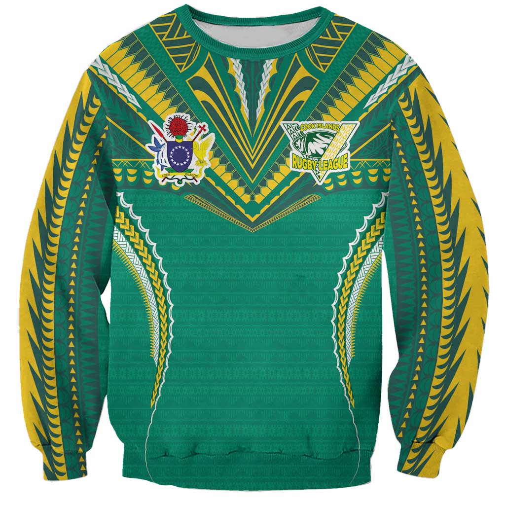 Custom Cook Islands Rugby Sweatshirt Tatau Art Sport Style Green Color LT03 Unisex Green - Polynesian Pride