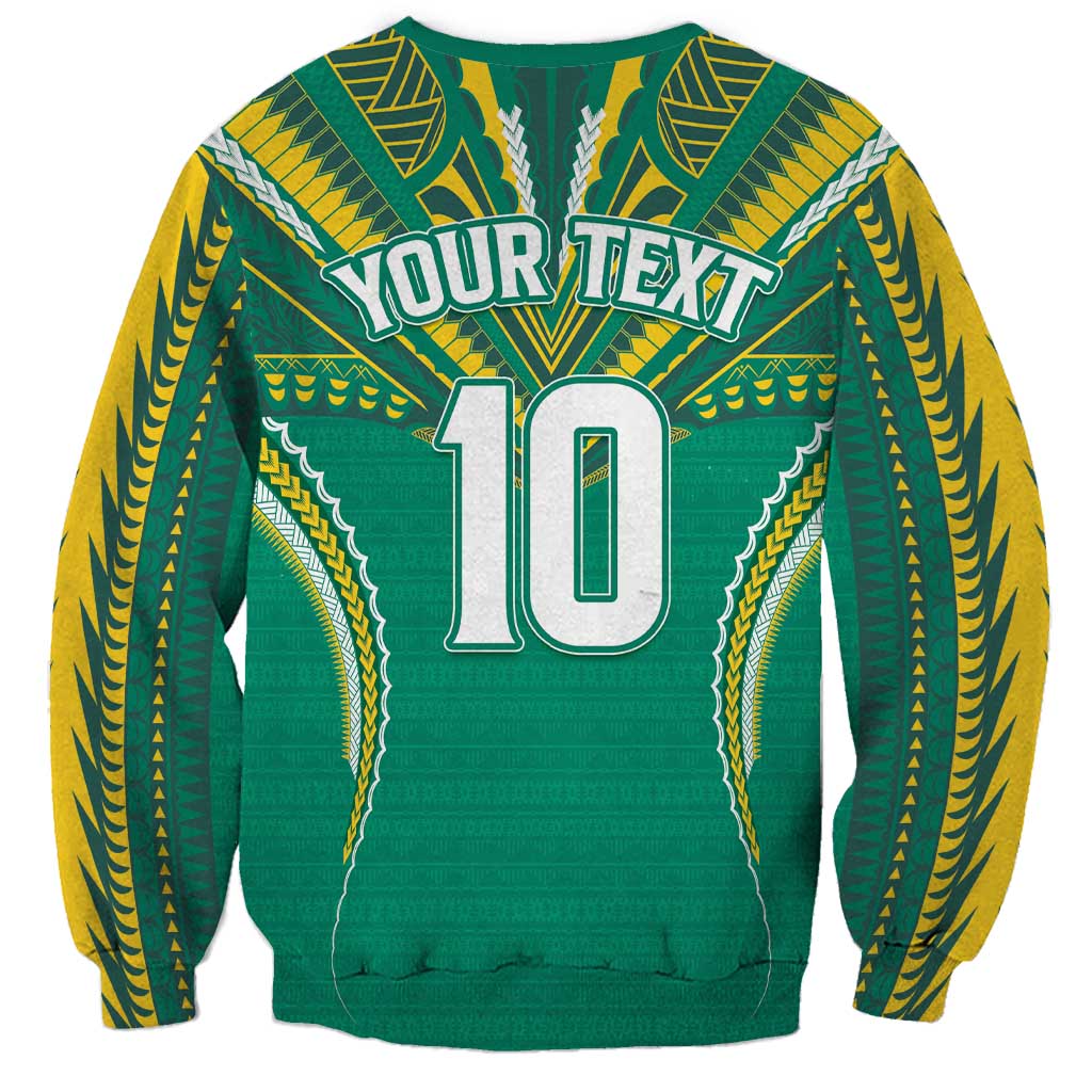 Custom Cook Islands Rugby Sweatshirt Tatau Art Sport Style Green Color