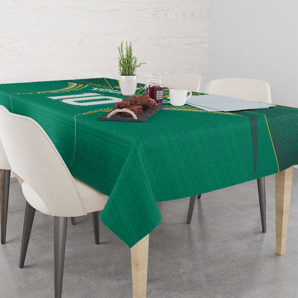 Custom Cook Islands Rugby Tablecloth Tatau Art Sport Style Green Color