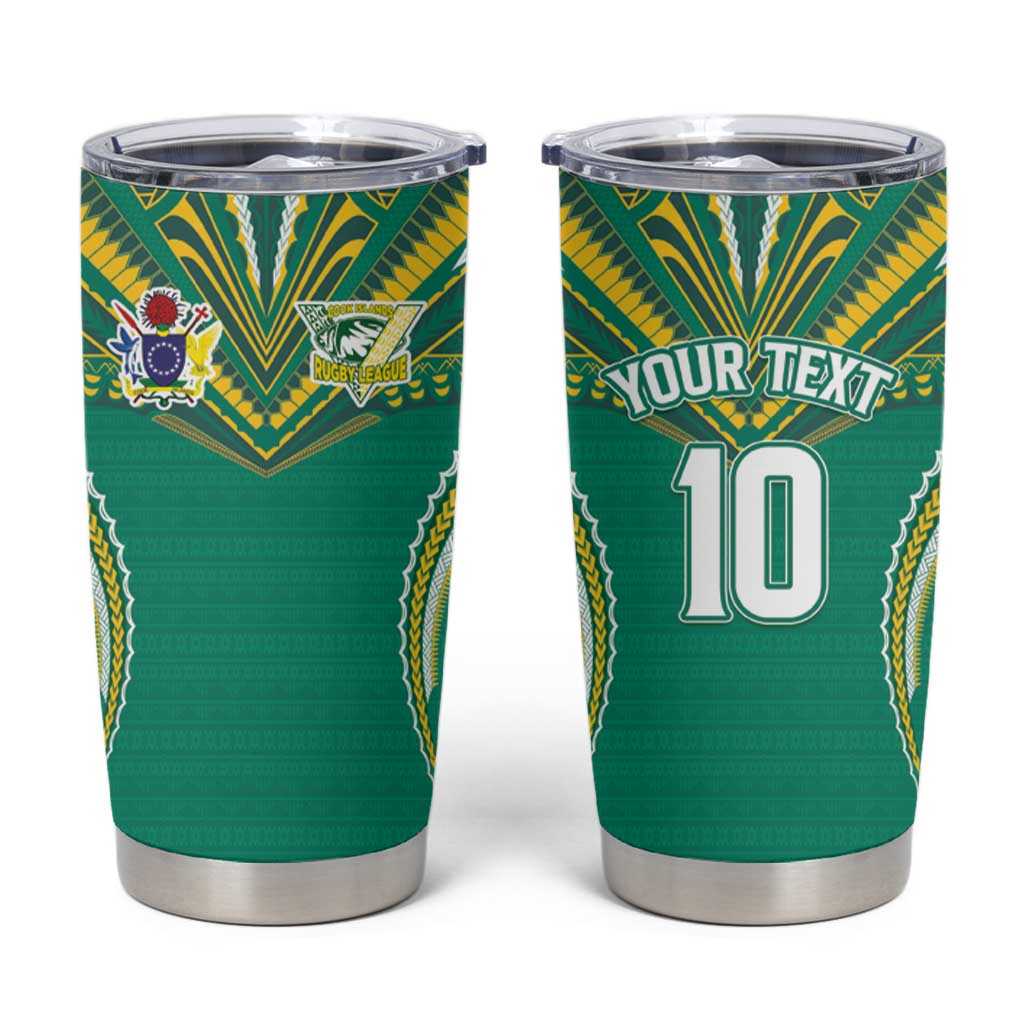 Custom Cook Islands Rugby Tumbler Cup Tatau Art Sport Style Green Color