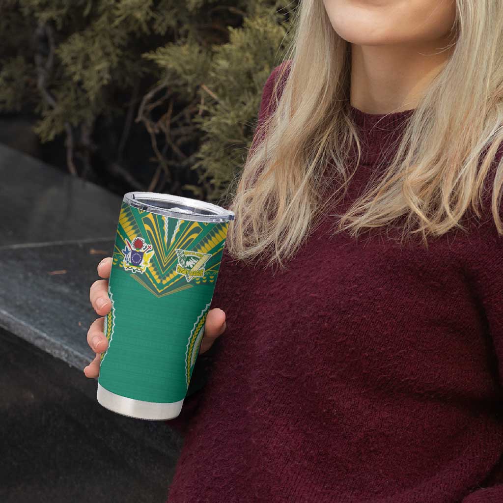 Custom Cook Islands Rugby Tumbler Cup Tatau Art Sport Style Green Color