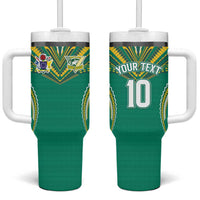 Custom Cook Islands Rugby Tumbler With Handle Tatau Art Sport Style Green Color