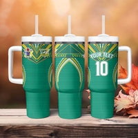 Custom Cook Islands Rugby Tumbler With Handle Tatau Art Sport Style Green Color