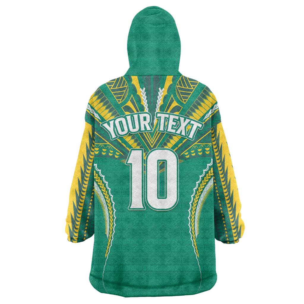 Custom Cook Islands Rugby Wearable Blanket Hoodie Tatau Art Sport Style Green Color