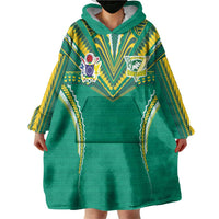Custom Cook Islands Rugby Wearable Blanket Hoodie Tatau Art Sport Style Green Color