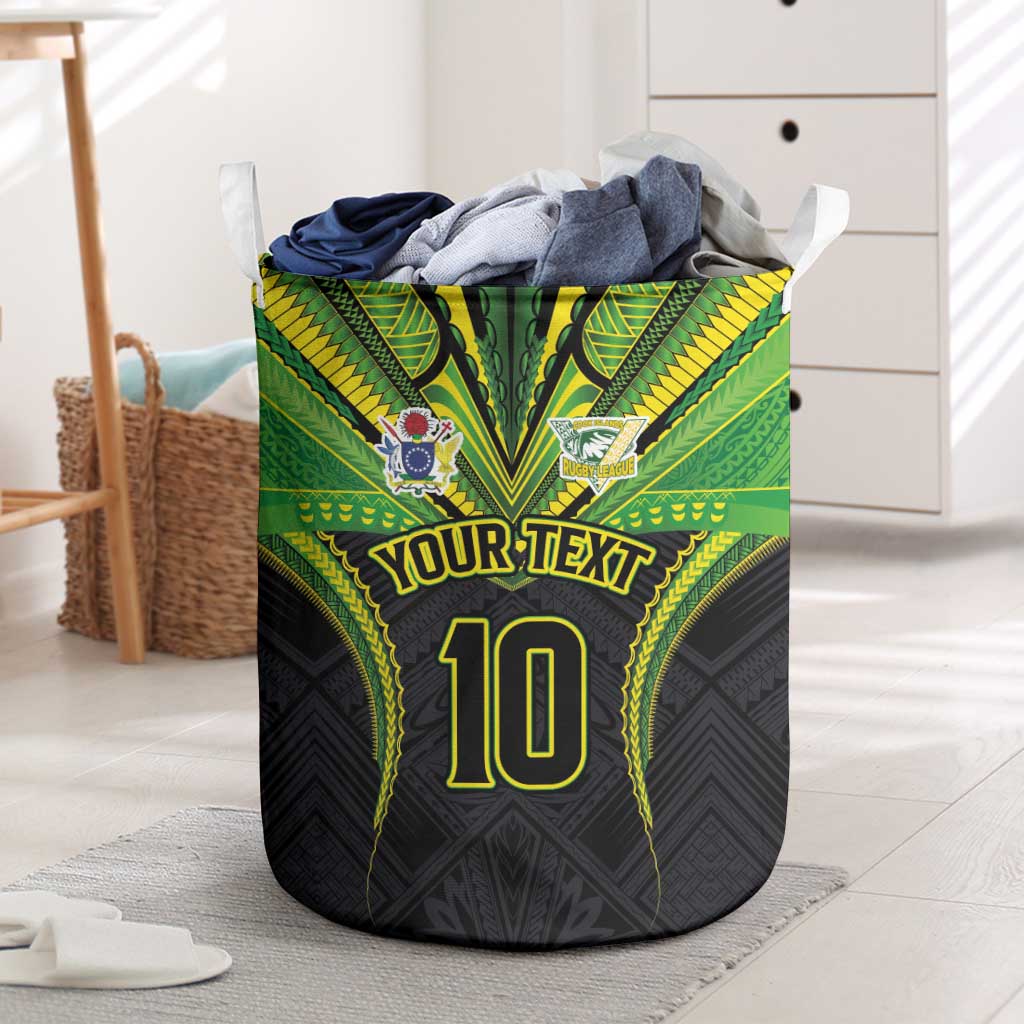 Custom Cook Islands Rugby Laundry Basket Tatau Art Sport Style Black Color