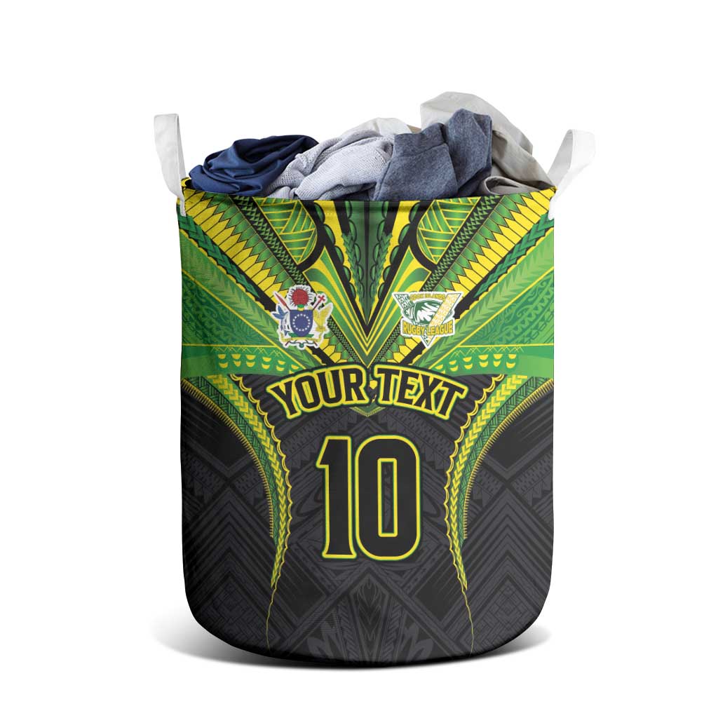 Custom Cook Islands Rugby Laundry Basket Tatau Art Sport Style Black Color