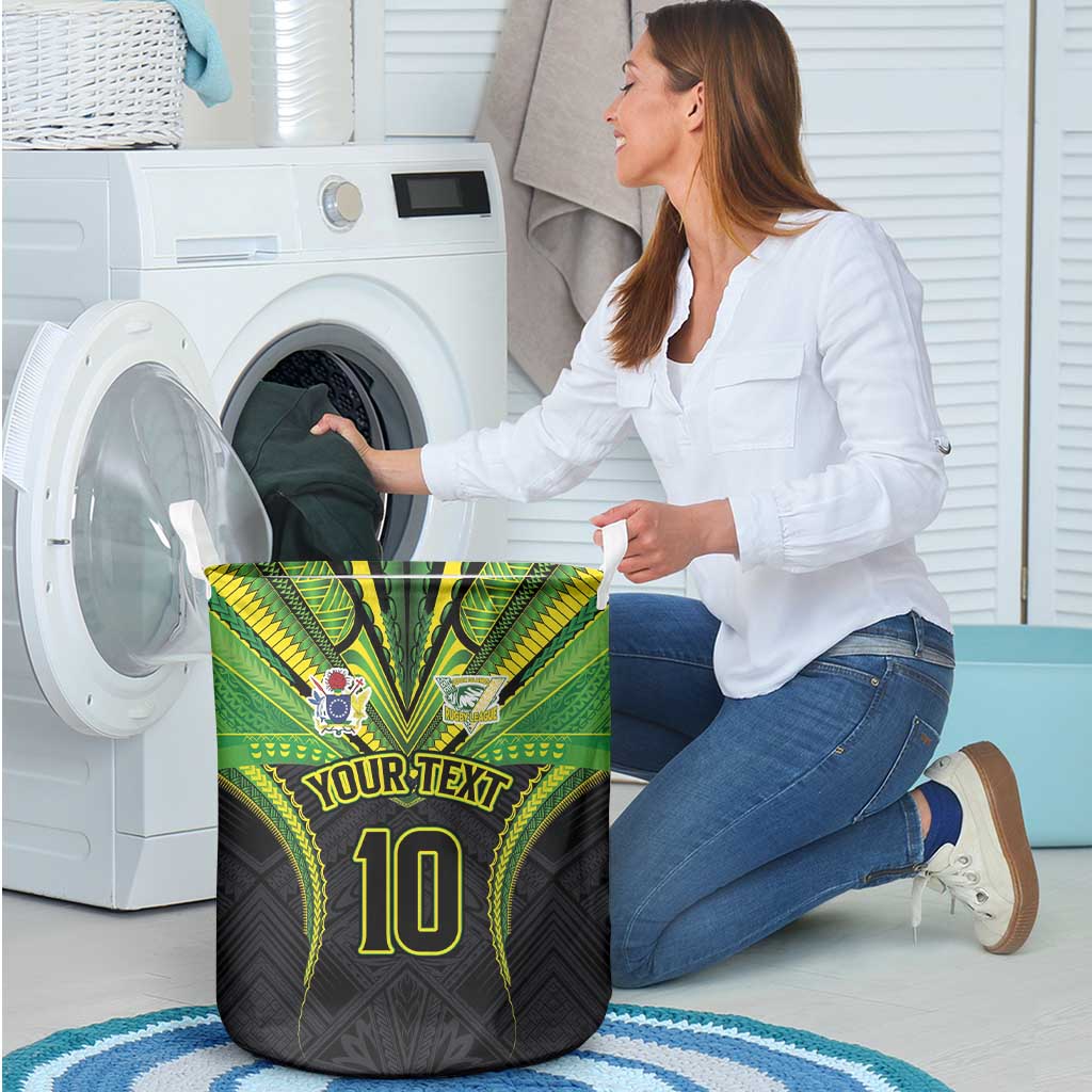 Custom Cook Islands Rugby Laundry Basket Tatau Art Sport Style Black Color