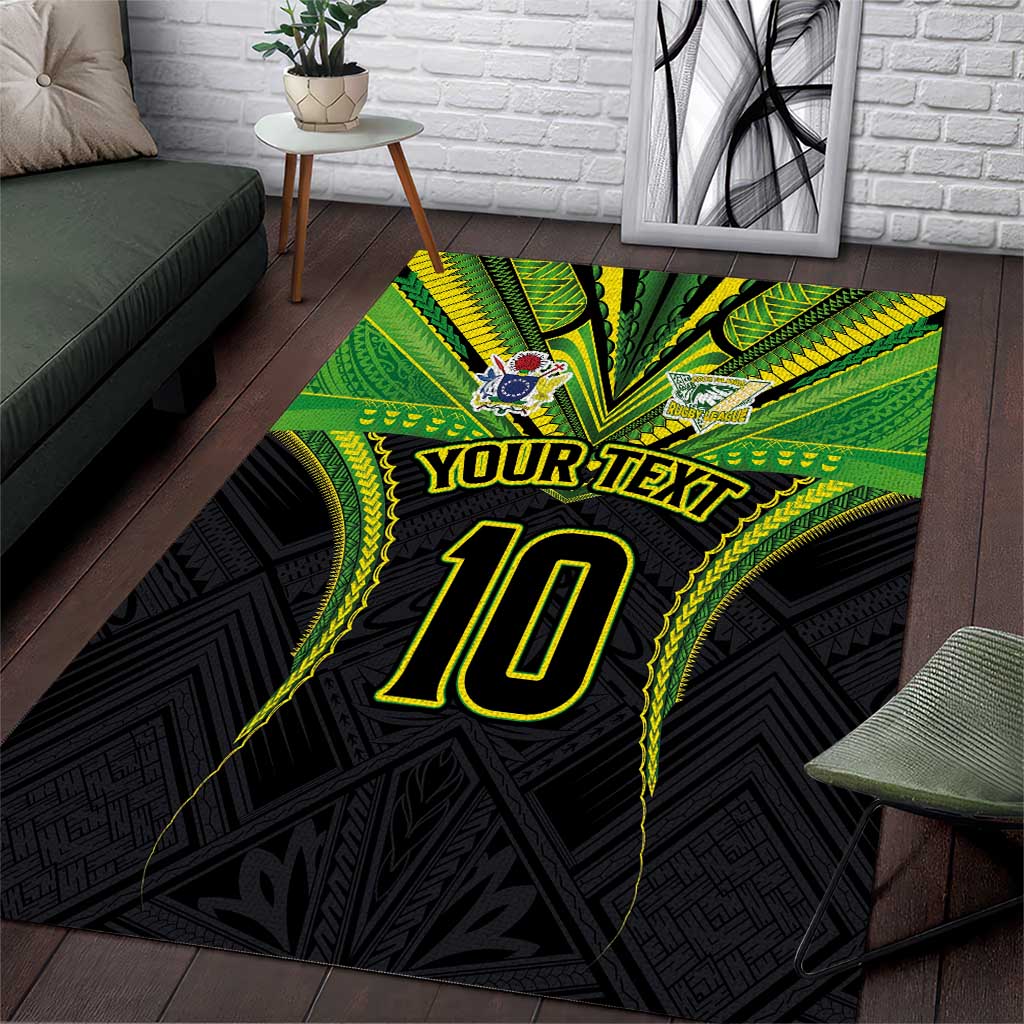 Custom Cook Islands Rugby Area Rug Tatau Art Sport Style Black Color