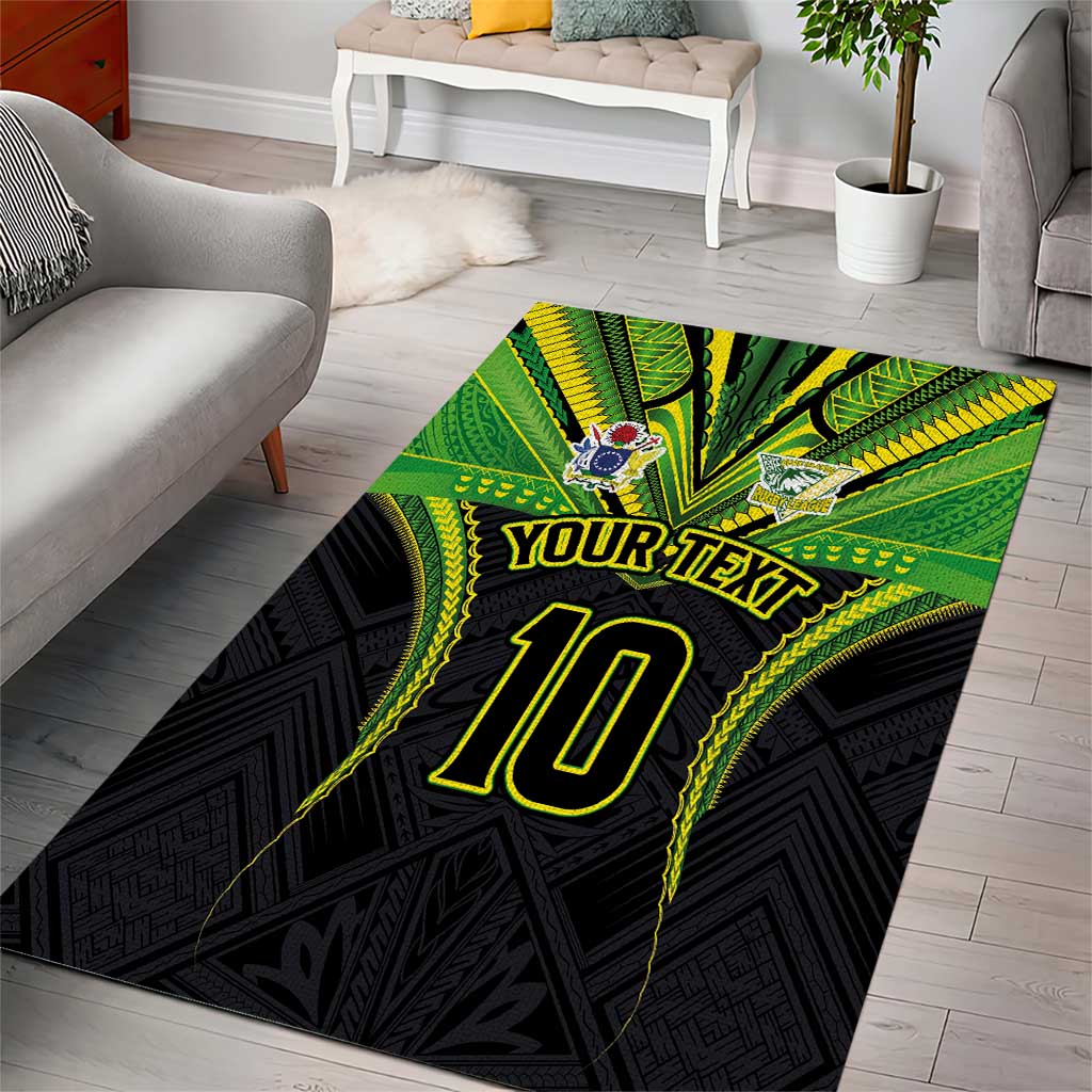 Custom Cook Islands Rugby Area Rug Tatau Art Sport Style Black Color